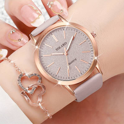 WOMEN’S WATCH CASUAL SHINY JEWELLERY SET HEART SHAPE- 6 PCS/Set - Gold