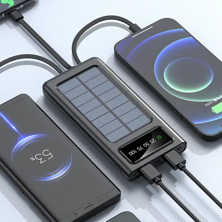 Solar Power Bank 20000 MAh, Fast Charging Built in Cable