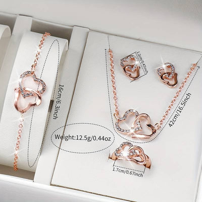 WOMEN’S WATCH CASUAL SHINY JEWELLERY SET HEART SHAPE- 6 PCS/Set - Gold